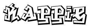The clipart image depicts the word Kappie in a style reminiscent of graffiti. The letters are drawn in a bold, block-like script with sharp angles and a three-dimensional appearance.