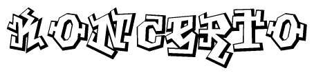 The clipart image depicts the word Koncerto in a style reminiscent of graffiti. The letters are drawn in a bold, block-like script with sharp angles and a three-dimensional appearance.
