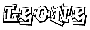 The image is a stylized representation of the letters Leone designed to mimic the look of graffiti text. The letters are bold and have a three-dimensional appearance, with emphasis on angles and shadowing effects.
