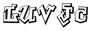The image is a stylized representation of the letters Luvjc designed to mimic the look of graffiti text. The letters are bold and have a three-dimensional appearance, with emphasis on angles and shadowing effects.