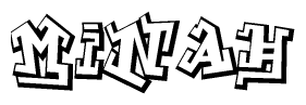 The image is a stylized representation of the letters Minah designed to mimic the look of graffiti text. The letters are bold and have a three-dimensional appearance, with emphasis on angles and shadowing effects.