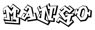 The clipart image depicts the word Mango in a style reminiscent of graffiti. The letters are drawn in a bold, block-like script with sharp angles and a three-dimensional appearance.