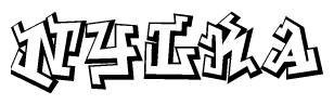 The image is a stylized representation of the letters Nylka designed to mimic the look of graffiti text. The letters are bold and have a three-dimensional appearance, with emphasis on angles and shadowing effects.