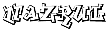 The clipart image depicts the word Nazrul in a style reminiscent of graffiti. The letters are drawn in a bold, block-like script with sharp angles and a three-dimensional appearance.
