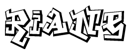 The image is a stylized representation of the letters Riane designed to mimic the look of graffiti text. The letters are bold and have a three-dimensional appearance, with emphasis on angles and shadowing effects.