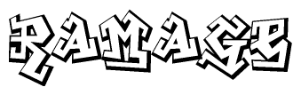 The clipart image depicts the word Ramage in a style reminiscent of graffiti. The letters are drawn in a bold, block-like script with sharp angles and a three-dimensional appearance.