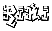 The image is a stylized representation of the letters Riki designed to mimic the look of graffiti text. The letters are bold and have a three-dimensional appearance, with emphasis on angles and shadowing effects.