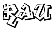 The image is a stylized representation of the letters Rau designed to mimic the look of graffiti text. The letters are bold and have a three-dimensional appearance, with emphasis on angles and shadowing effects.