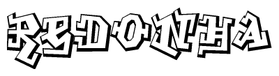 The clipart image depicts the word Redonha in a style reminiscent of graffiti. The letters are drawn in a bold, block-like script with sharp angles and a three-dimensional appearance.