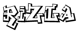 The image is a stylized representation of the letters Rizla designed to mimic the look of graffiti text. The letters are bold and have a three-dimensional appearance, with emphasis on angles and shadowing effects.