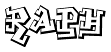 The clipart image depicts the word Raph in a style reminiscent of graffiti. The letters are drawn in a bold, block-like script with sharp angles and a three-dimensional appearance.
