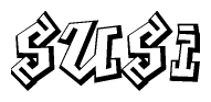 The clipart image depicts the word Susi in a style reminiscent of graffiti. The letters are drawn in a bold, block-like script with sharp angles and a three-dimensional appearance.
