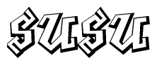 The clipart image depicts the word Susu in a style reminiscent of graffiti. The letters are drawn in a bold, block-like script with sharp angles and a three-dimensional appearance.