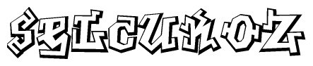 The image is a stylized representation of the letters Selcukoz designed to mimic the look of graffiti text. The letters are bold and have a three-dimensional appearance, with emphasis on angles and shadowing effects.