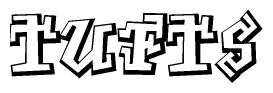 The clipart image depicts the word Tufts in a style reminiscent of graffiti. The letters are drawn in a bold, block-like script with sharp angles and a three-dimensional appearance.