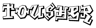 The clipart image depicts the word Tousher in a style reminiscent of graffiti. The letters are drawn in a bold, block-like script with sharp angles and a three-dimensional appearance.