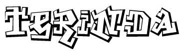 The image is a stylized representation of the letters Terinda designed to mimic the look of graffiti text. The letters are bold and have a three-dimensional appearance, with emphasis on angles and shadowing effects.