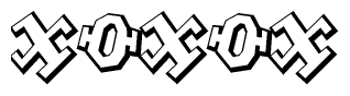 The clipart image depicts the word Xoxox in a style reminiscent of graffiti. The letters are drawn in a bold, block-like script with sharp angles and a three-dimensional appearance.