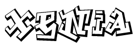The clipart image depicts the word Xenia in a style reminiscent of graffiti. The letters are drawn in a bold, block-like script with sharp angles and a three-dimensional appearance.
