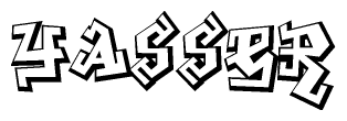 The image is a stylized representation of the letters Yasser designed to mimic the look of graffiti text. The letters are bold and have a three-dimensional appearance, with emphasis on angles and shadowing effects.