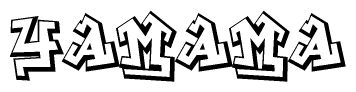The clipart image depicts the word Yamama in a style reminiscent of graffiti. The letters are drawn in a bold, block-like script with sharp angles and a three-dimensional appearance.