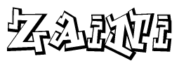 The clipart image depicts the word Zaini in a style reminiscent of graffiti. The letters are drawn in a bold, block-like script with sharp angles and a three-dimensional appearance.