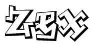 The image is a stylized representation of the letters Zex designed to mimic the look of graffiti text. The letters are bold and have a three-dimensional appearance, with emphasis on angles and shadowing effects.