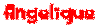 The image is a clipart featuring the word Angelique written in a stylized font with a heart shape replacing inserted into the center of each letter. The color scheme of the text and hearts is red with a light outline.