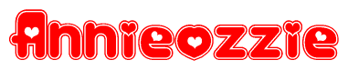 The image displays the word Annieozzie written in a stylized red font with hearts inside the letters.