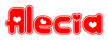 The image displays the word Alecia written in a stylized red font with hearts inside the letters.