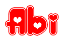 The image displays the word Abi written in a stylized red font with hearts inside the letters.