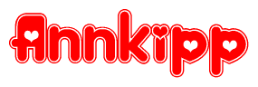 The image is a clipart featuring the word Annkipp written in a stylized font with a heart shape replacing inserted into the center of each letter. The color scheme of the text and hearts is red with a light outline.