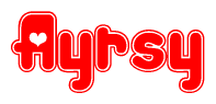 The image displays the word Ayrsy written in a stylized red font with hearts inside the letters.