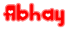 The image is a clipart featuring the word Abhay written in a stylized font with a heart shape replacing inserted into the center of each letter. The color scheme of the text and hearts is red with a light outline.