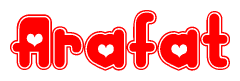 The image displays the word Arafat written in a stylized red font with hearts inside the letters.