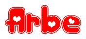 The image displays the word Arbe written in a stylized red font with hearts inside the letters.