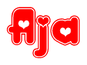 The image is a clipart featuring the word Aja written in a stylized font with a heart shape replacing inserted into the center of each letter. The color scheme of the text and hearts is red with a light outline.