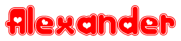 The image displays the word Alexander written in a stylized red font with hearts inside the letters.