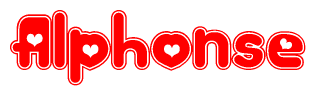 The image displays the word Alphonse written in a stylized red font with hearts inside the letters.