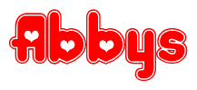 The image displays the word Abbys written in a stylized red font with hearts inside the letters.