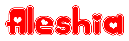 The image displays the word Aleshia written in a stylized red font with hearts inside the letters.