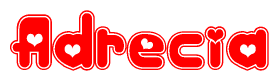 The image displays the word Adrecia written in a stylized red font with hearts inside the letters.