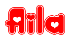 The image is a clipart featuring the word Aila written in a stylized font with a heart shape replacing inserted into the center of each letter. The color scheme of the text and hearts is red with a light outline.