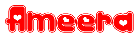 The image is a clipart featuring the word Ameera written in a stylized font with a heart shape replacing inserted into the center of each letter. The color scheme of the text and hearts is red with a light outline.