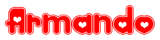 The image is a clipart featuring the word Armando written in a stylized font with a heart shape replacing inserted into the center of each letter. The color scheme of the text and hearts is red with a light outline.