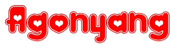 The image is a clipart featuring the word Agonyang written in a stylized font with a heart shape replacing inserted into the center of each letter. The color scheme of the text and hearts is red with a light outline.