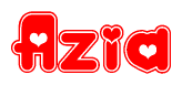 The image is a clipart featuring the word Azia written in a stylized font with a heart shape replacing inserted into the center of each letter. The color scheme of the text and hearts is red with a light outline.