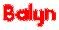 The image is a clipart featuring the word Balyn written in a stylized font with a heart shape replacing inserted into the center of each letter. The color scheme of the text and hearts is red with a light outline.