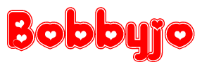 The image is a clipart featuring the word Bobbyjo written in a stylized font with a heart shape replacing inserted into the center of each letter. The color scheme of the text and hearts is red with a light outline.