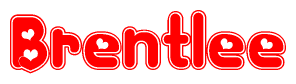 The image is a clipart featuring the word Brentlee written in a stylized font with a heart shape replacing inserted into the center of each letter. The color scheme of the text and hearts is red with a light outline.